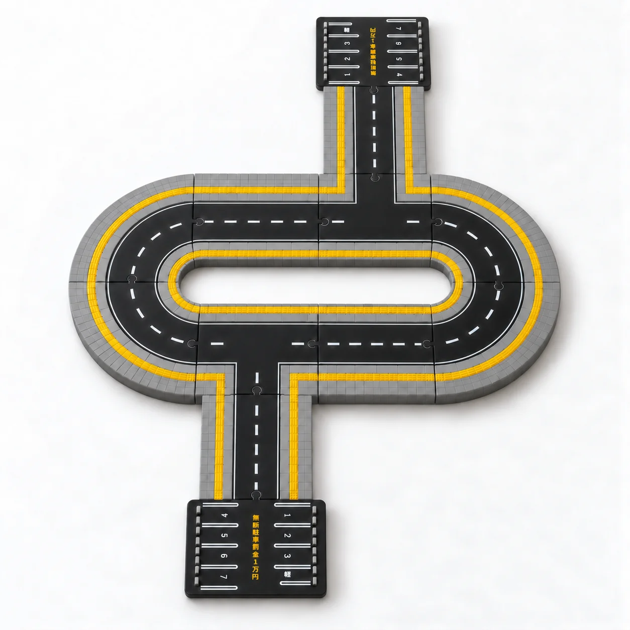 AI product image showing all City Set roads, sidewalks, T-junctions and parking lots connected in one layout. Toy cars and buildings are not included.